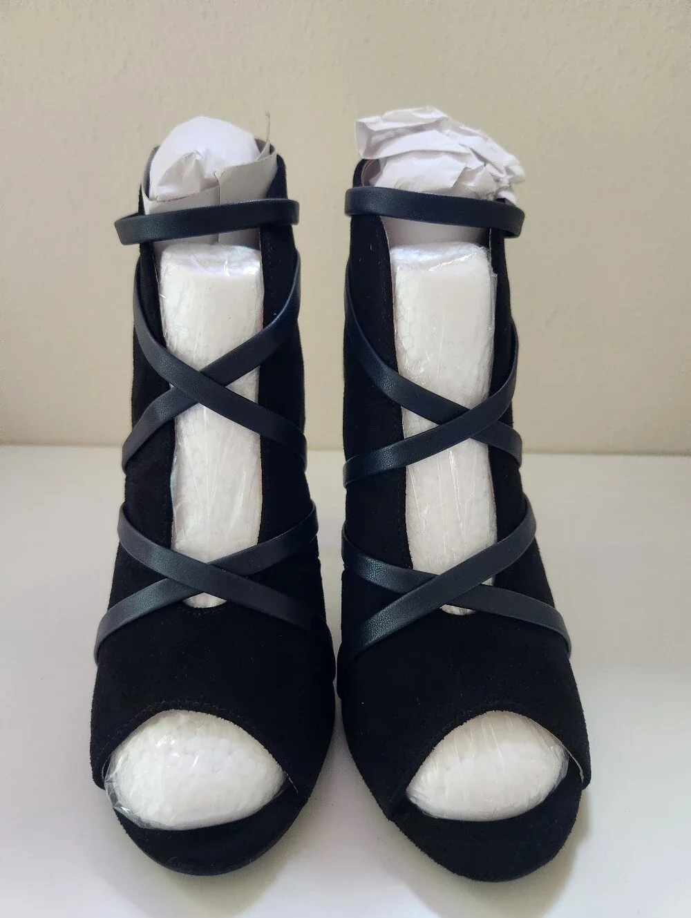 Samara Black Strappy Cage Heels Open Toe Stiletto Bootie Womens 6.5 Wide